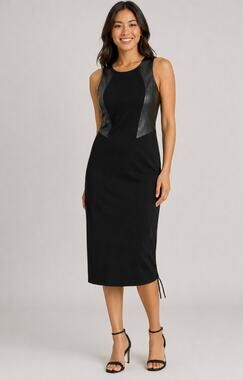 Night on the Town Athleta Vegancore Leather Grunge Ponte Stretch Dress Size S